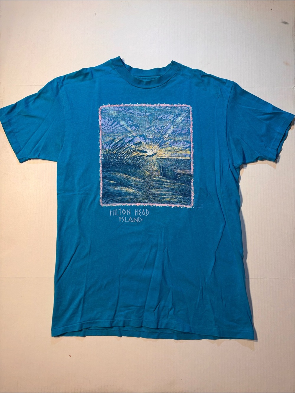 Vtg Hanes Beefy Hilton Head Island Carolina Beach Sunset Nature Art 90’s Tshirt